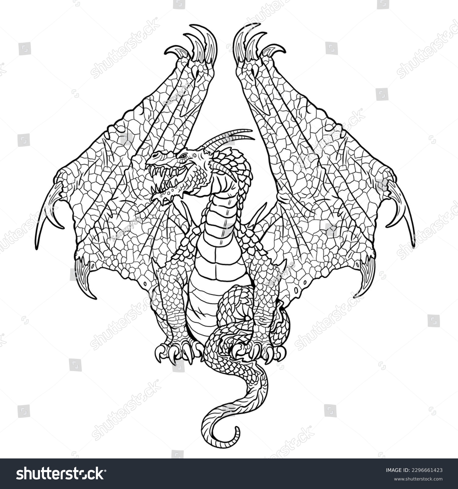 Dragon coloring page fantasy illustration mythical stock illustration