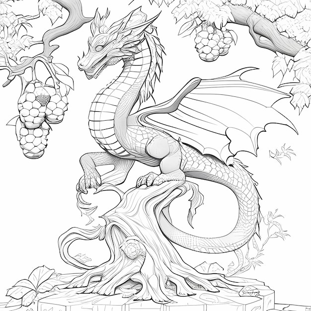 Premium ai image ladon the greek mythology dragon coloring page from ancient legends