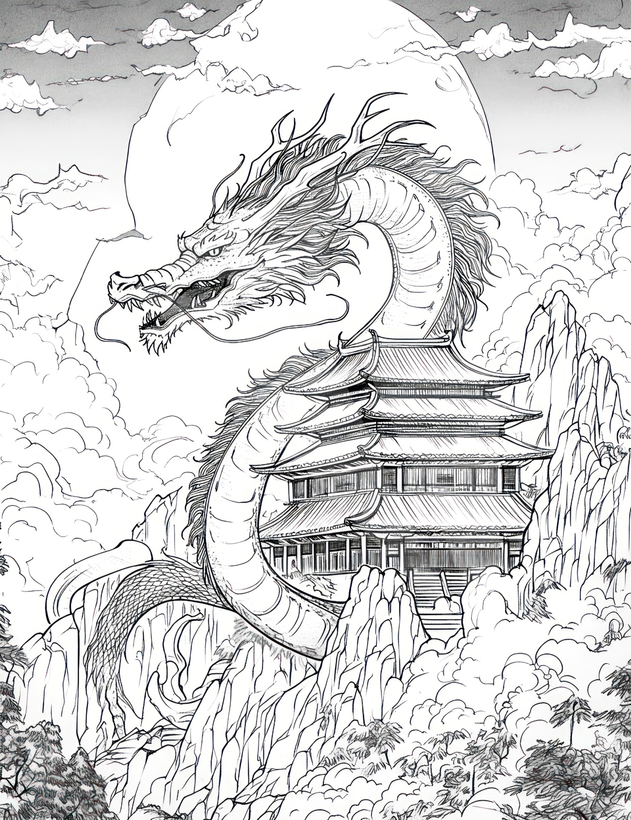 Majestic dragon coloring pages for kids and adults