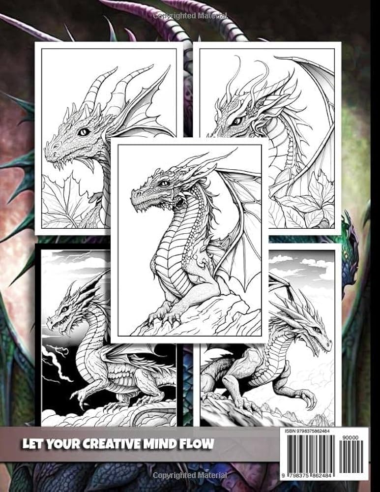 Mythical dragon coloring book grayscale coloring book