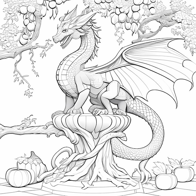 Premium ai image ladon the greek mythology dragon coloring page from ancient legends