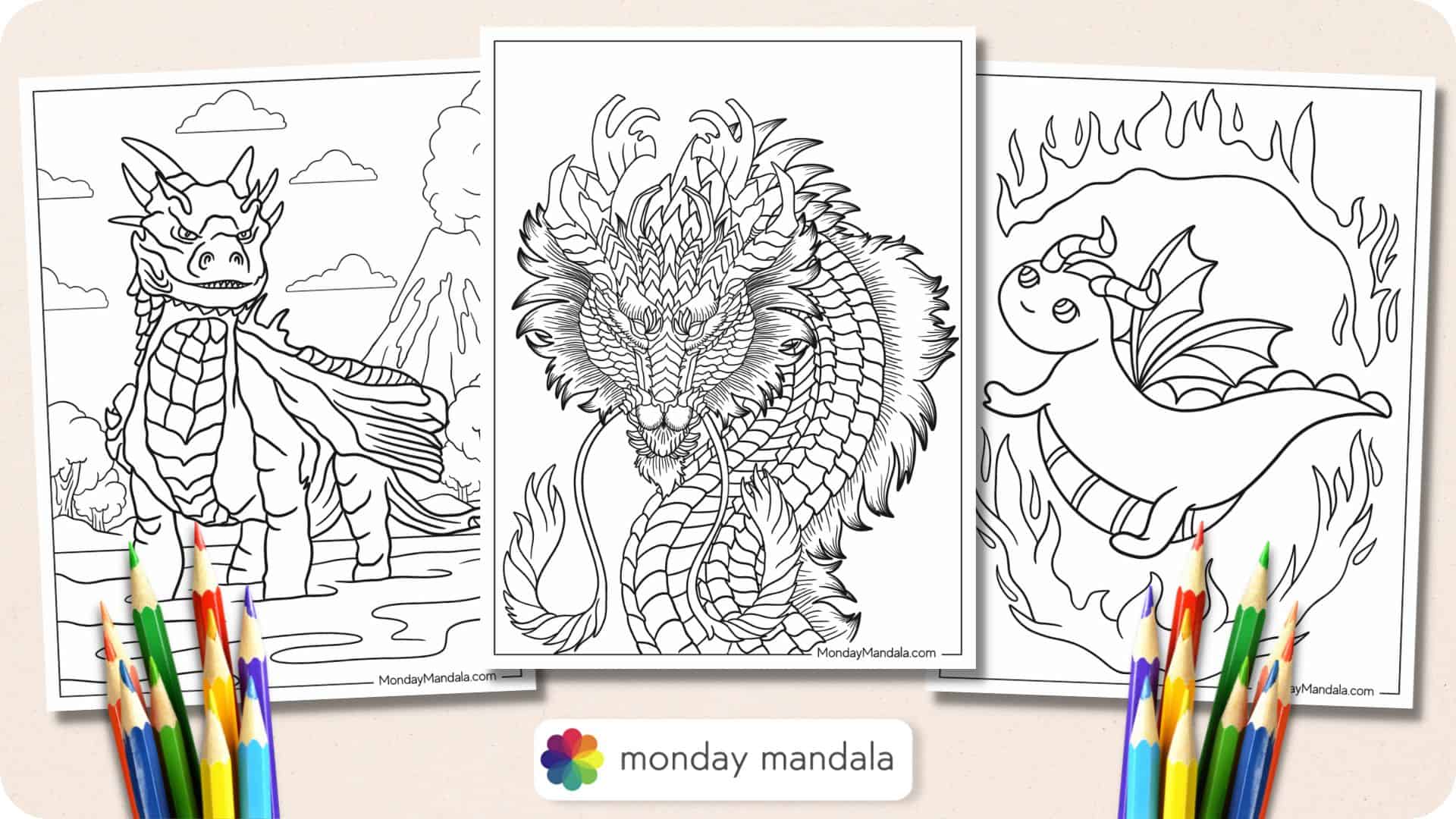 Dragon coloring pages free pdf printables