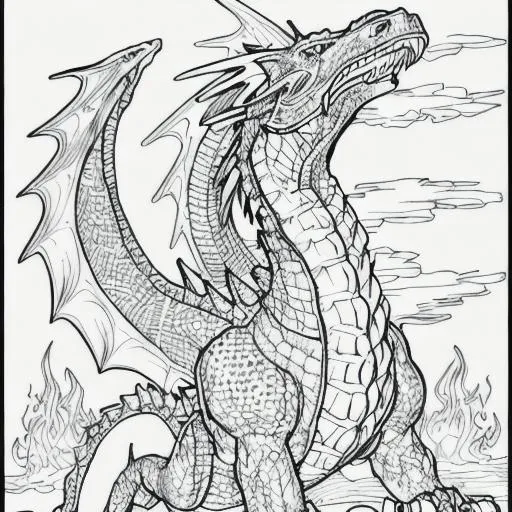 Black and white coloring page of a fire