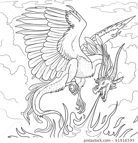 Black and white coloring page ink illustration