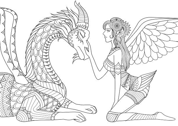 Adult coloring pages dragon stock photos pictures royalty