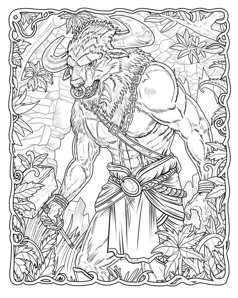 Mythological life adult coloring book hand drawn framed version digital app friendly coloring books coloring book pages adult coloring