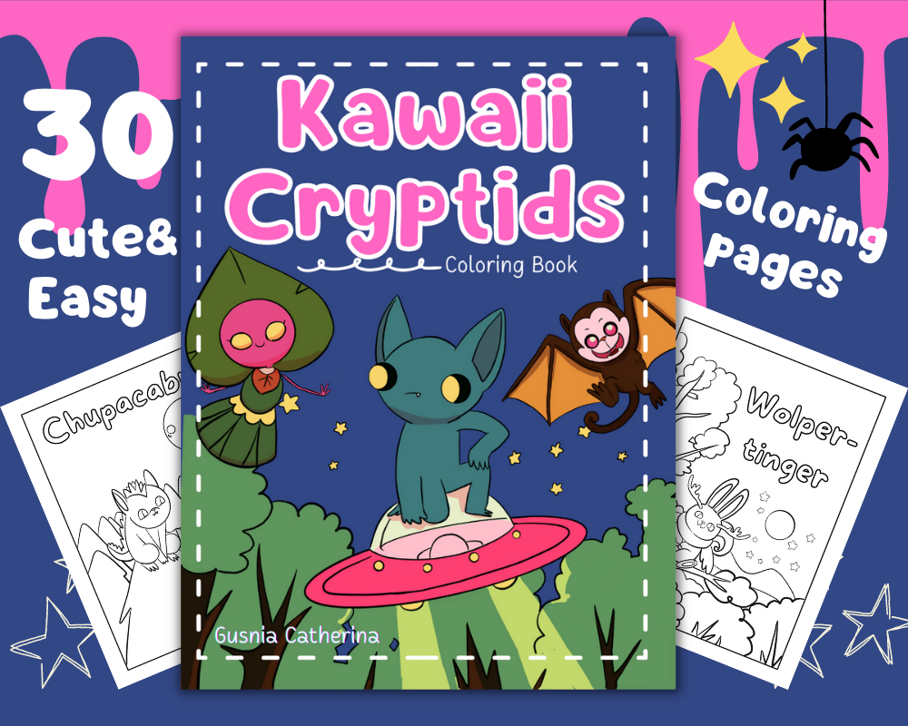 Cute and kawaii cryptids critters mythical creatures coloring page