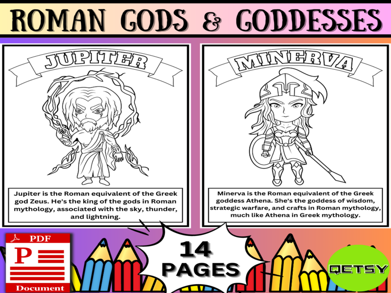 Legends of antiquity roman gods goddesses coloring pages mythology coloring teaching resources