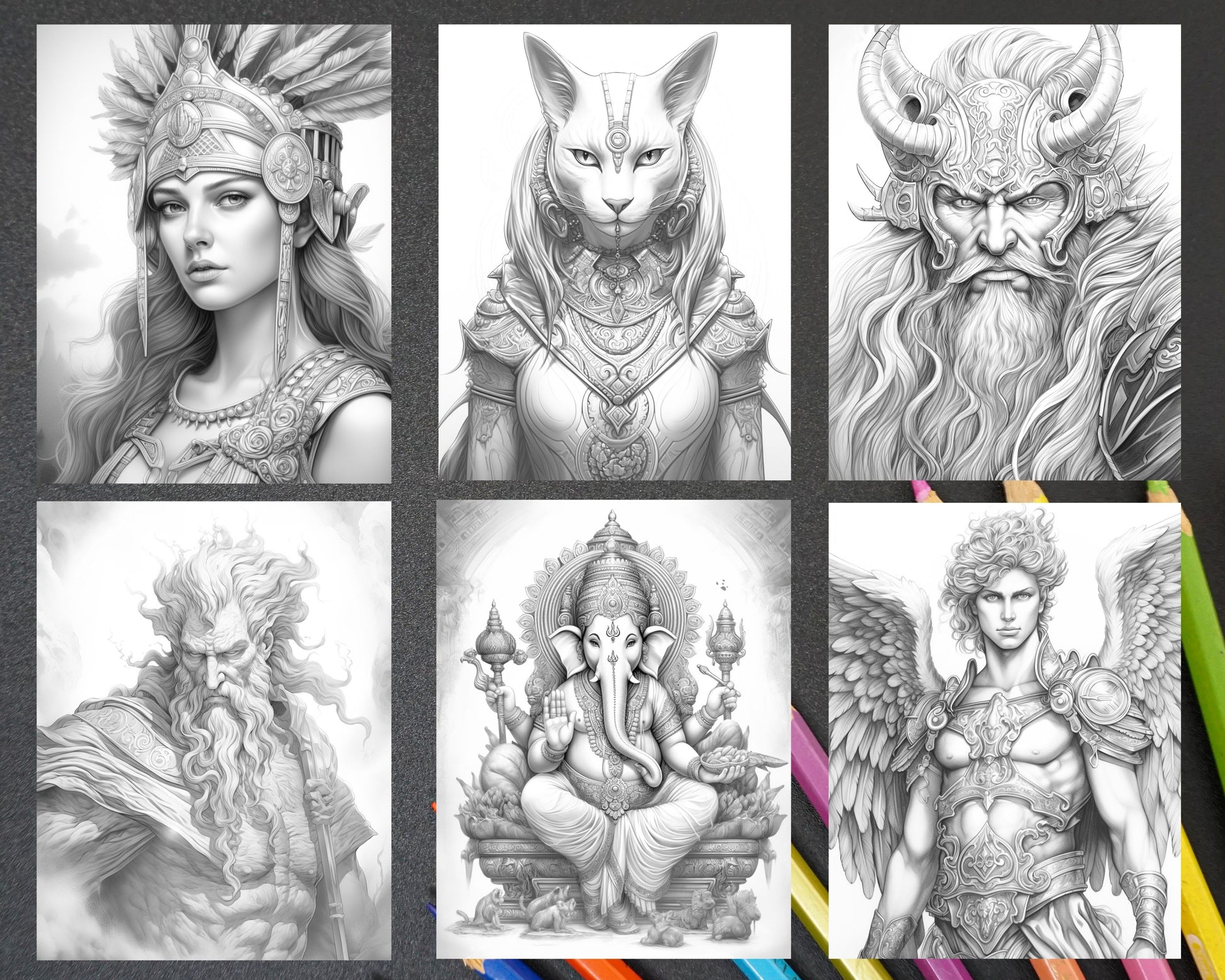 Mythology gods grayscale coloring pages for adults printable pdf i â coloring