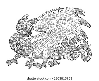 Dragon coloring page fantasy illustration mythical stock illustration