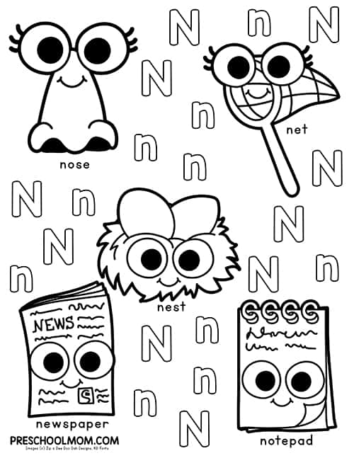 Letter n preschool printables