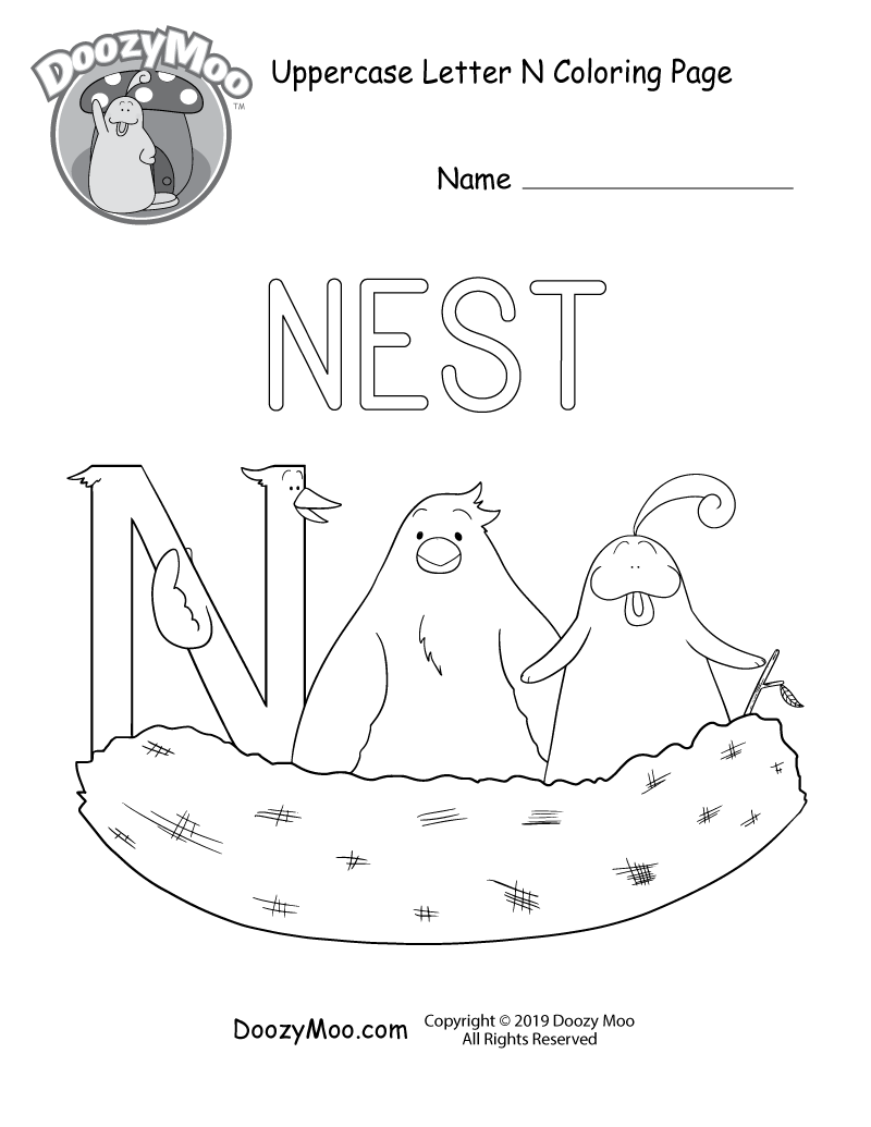 Cute uppercase letter n coloring page free printable
