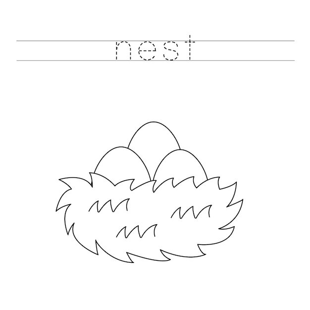 Premium vector trace the letters and color cartoon nest handwriting practice for kids