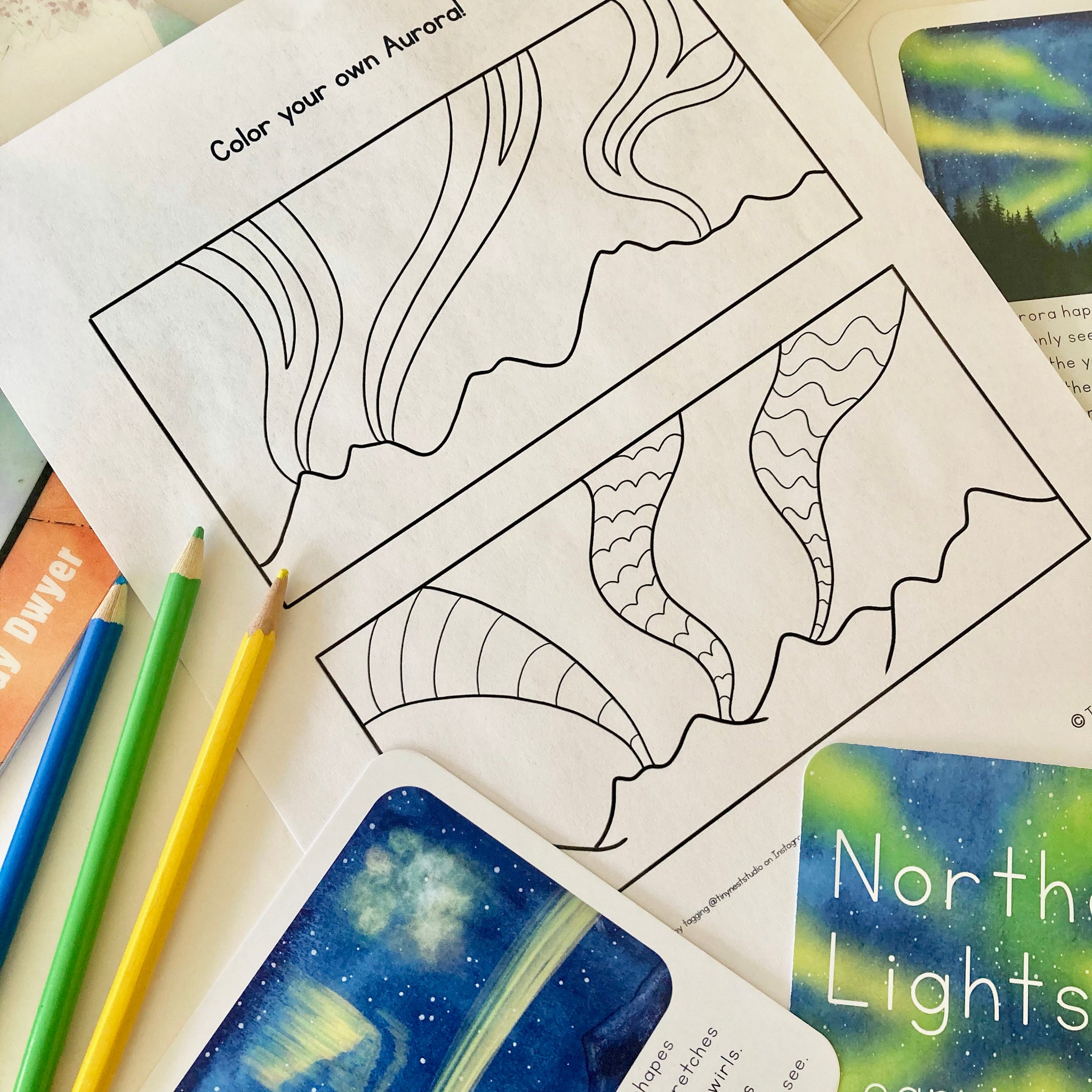 Northern lights coloring page freebie â tiny nest studio