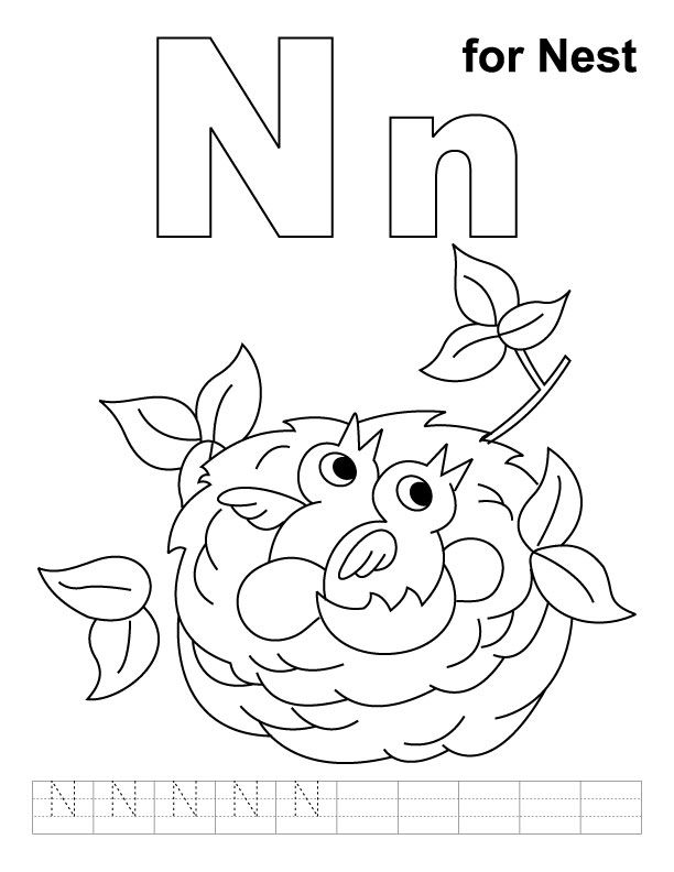 N for nest coloring page with handwriting practice letter n crafts abc coloring pages alphabet coloring pages