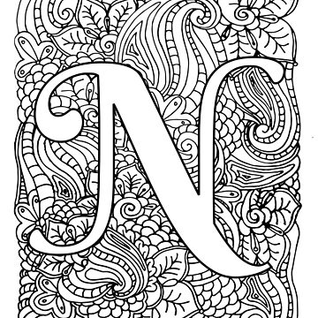 Adult coloring page monogram letter n spiral notebook for sale by mamasweetea