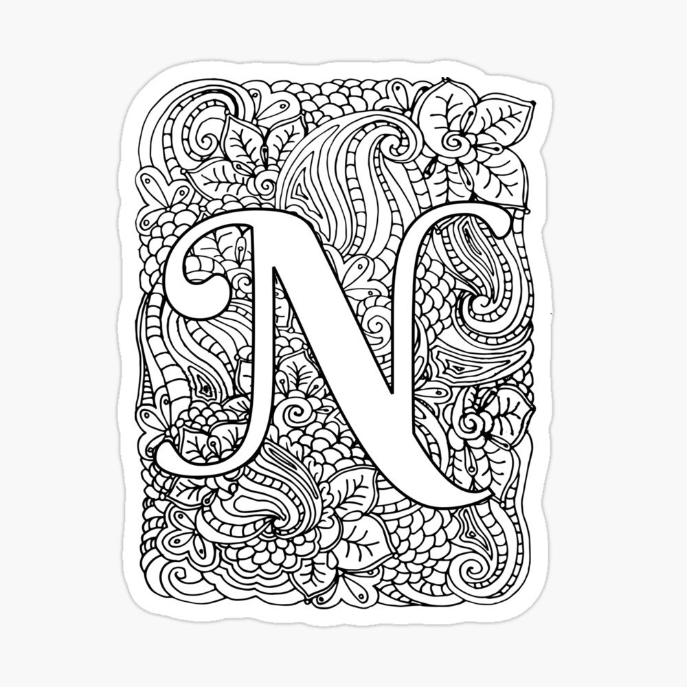 Adult coloring page monogram letter n spiral notebook for sale by mamasweetea