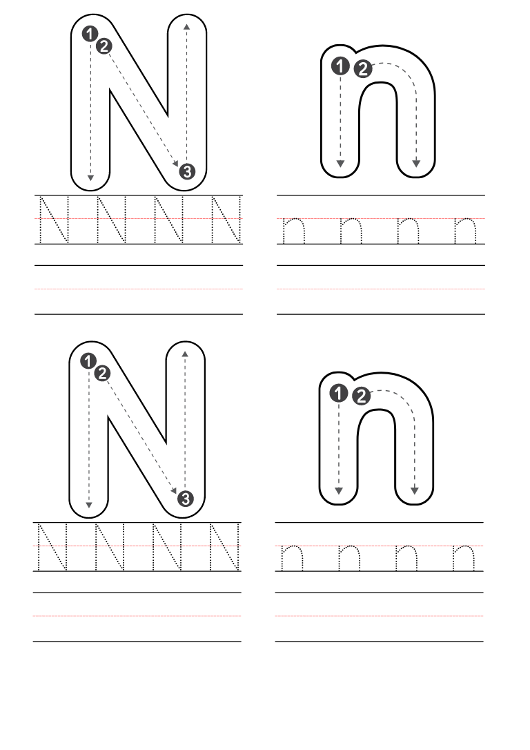 Free letter n coloring pages printable pdf