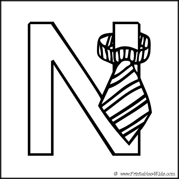 Alphabet coloring page letter n necktie â printables for kids â free word search puzzles coloring pages and other activities