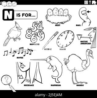 Needle vector alphabet letter n coloring page stock vector image art