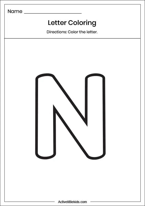 Free letter n worksheets for kindergarten