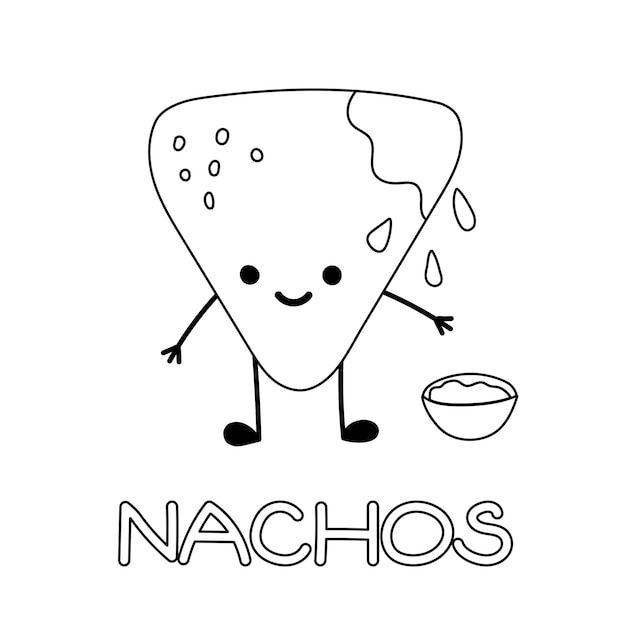 Premium vector chips nachos character with a cup of tomato salsa mexican flat vector illustration