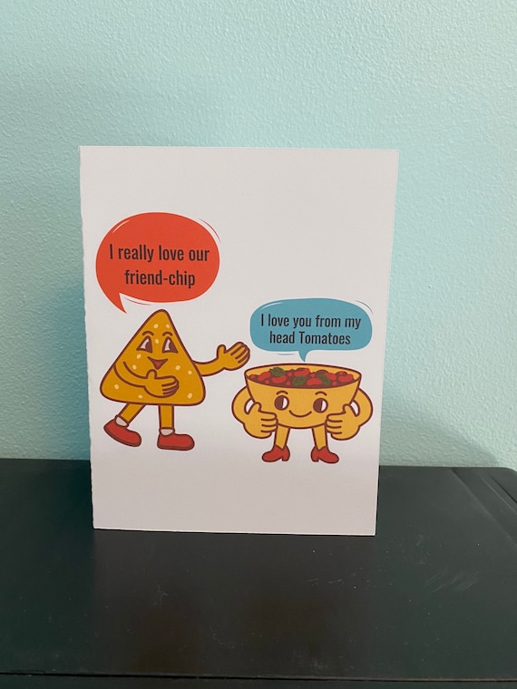 Food lovers greeting card funny nacho chips and salsa card for husband or wife funny pun chips card to send to best friend miss you