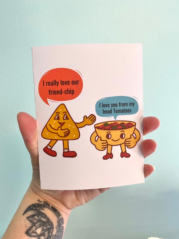 Food lovers greeting card funny nacho chips and salsa card for husband or wife funny pun chips card to send to best friend miss you