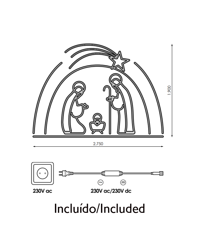 Christmas figure portal of bethlehem filled with lights x meters suitable for outdoor