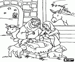 Colorea virtualmente el nacimiento de jesus born virtual coloring page