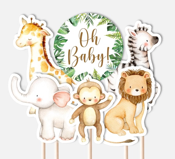 Printable jungle centerpieces jungle baby shower safari baby shower decor diaper cake decorations oh baby cake topper not editable c