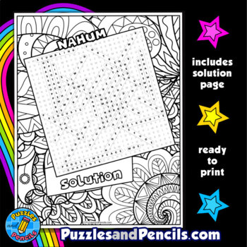 Nahum word search puzzle activity with coloring books of the bible