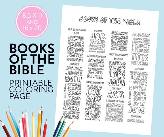 Books of the bible coloring page scripture learning posters church sunday school decor homeschool christian catholic educational classroom instant download
