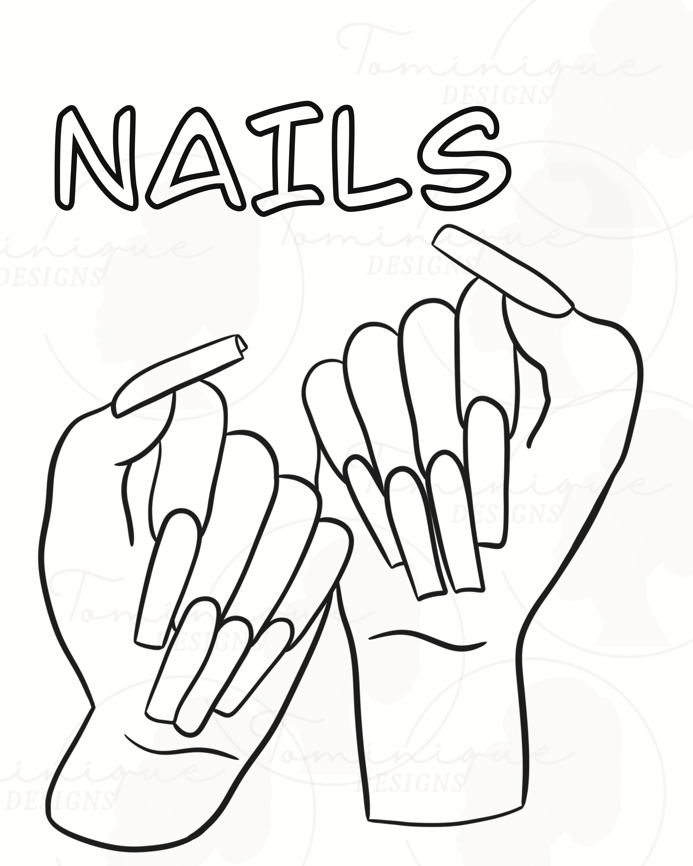 Nails coloring page paint and sip art
