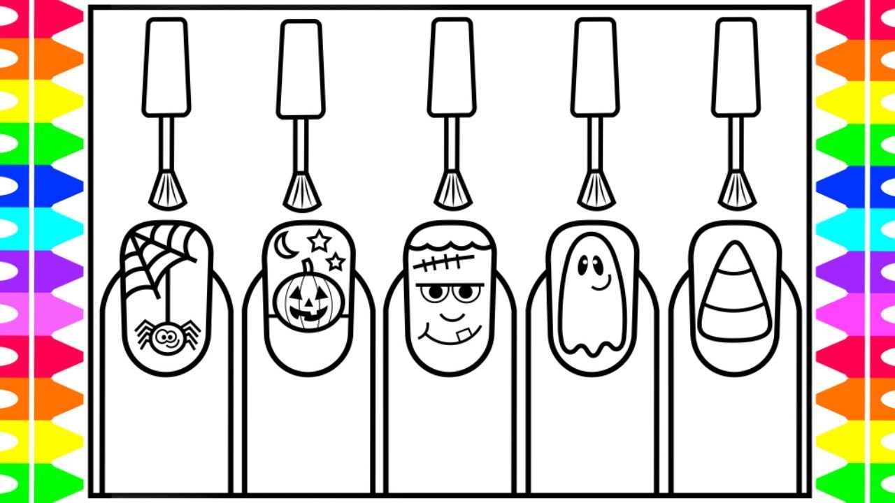 How to draw halloween nail art for kids ðð ððððhalloween nail art drawing and coloring pages