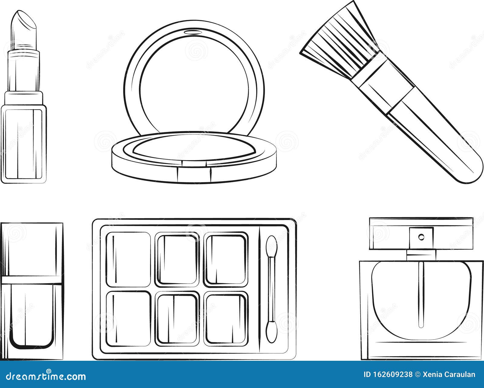 Coloring page set of cosmetics tips vector illustration of lipstick blush make