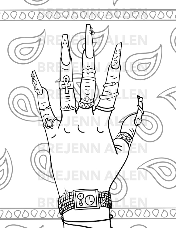 Black culture downloadable print coloring sheet for adults kids home print relaxation fun activity african american nails manicure