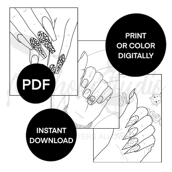 Nail art coloring pages bundle c printable pages nailholicstudio instant download download now