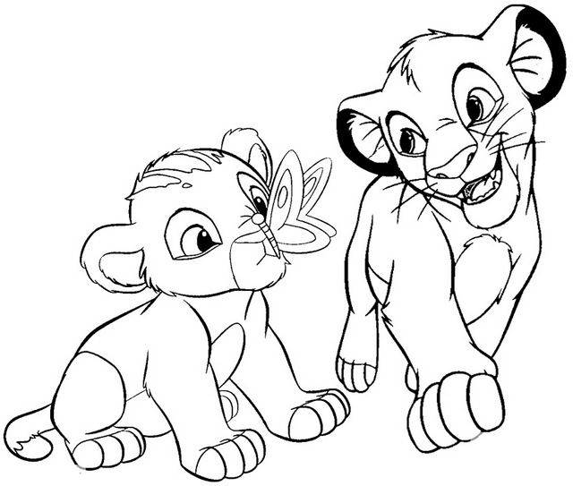 Baby simba and nala coloring page of the lion king lion king drawings lion king art lion coloring pages