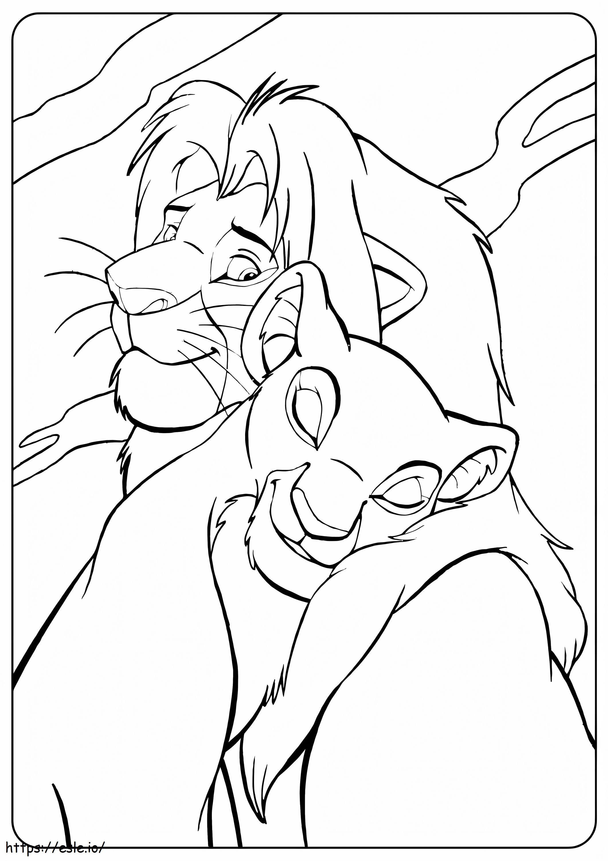 Nala hugging simba coloring page