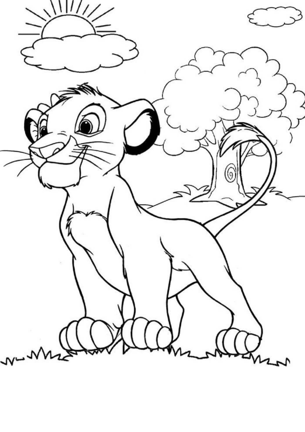 Smiling little simba coloring page