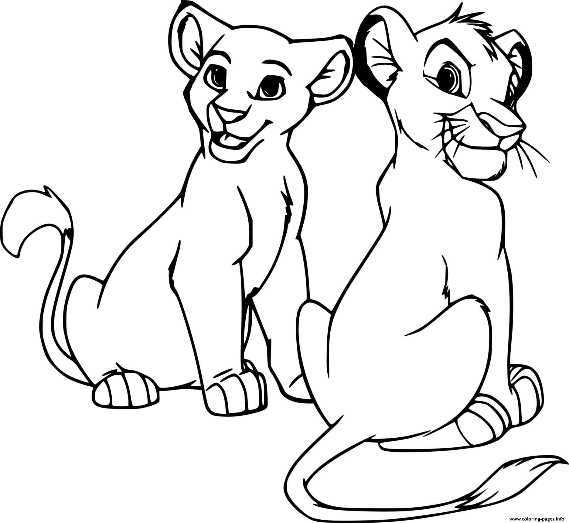 Young nala and simba coloring page printable