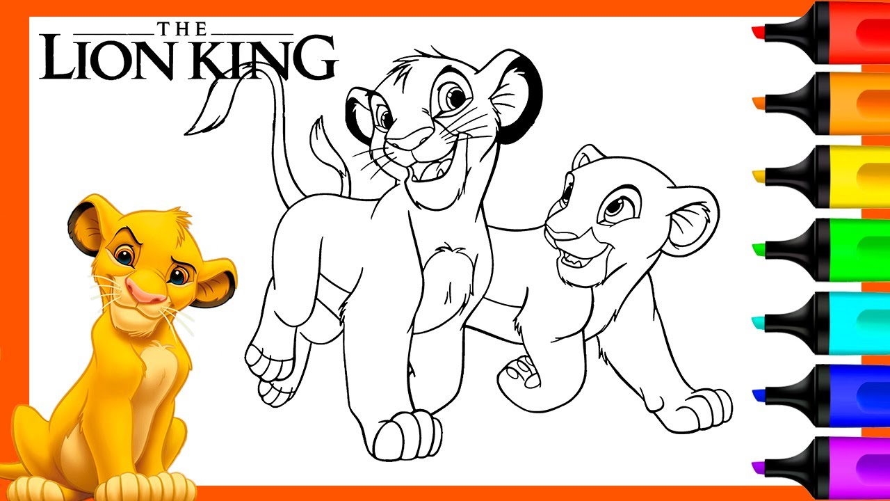 Coloring young siba and nala lion king coloring pages