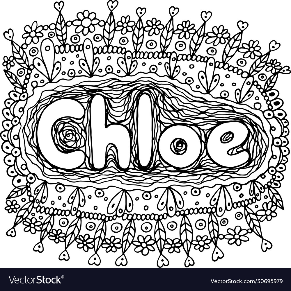 Coloring page for adults with girl s name chloe vector image