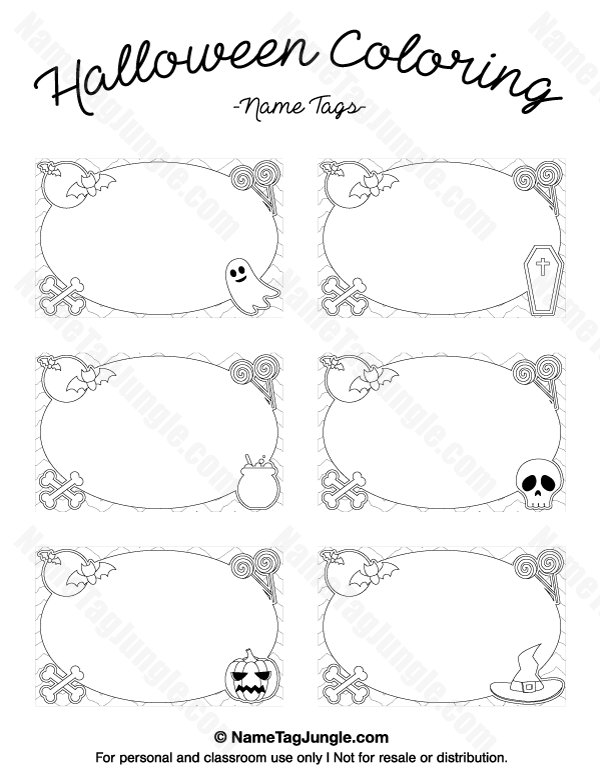 Printable halloween coloring name tags