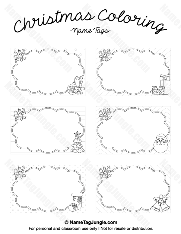 Free printable christmas coloring name tags the template can also be used for creating items like labâ christmas name tags christmas colors name coloring pages