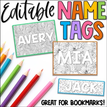 Editable coloring name tags bookmarks by joyful learning