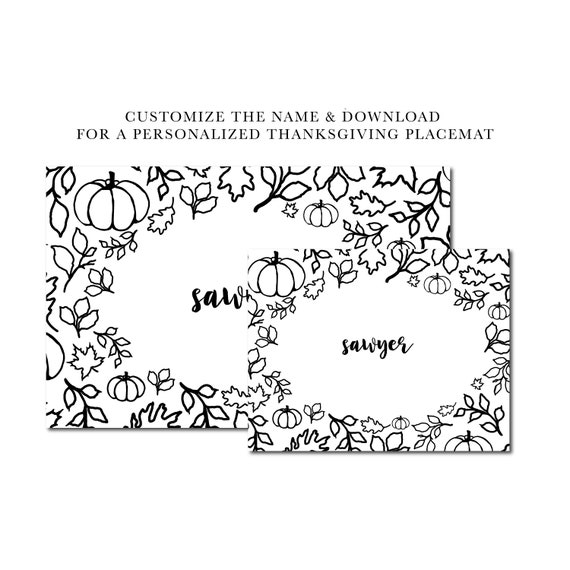 Personalized name tag thanksgiving placemat coloring page diy thanksgiving table decor kids thanksgiving placemat name placemat