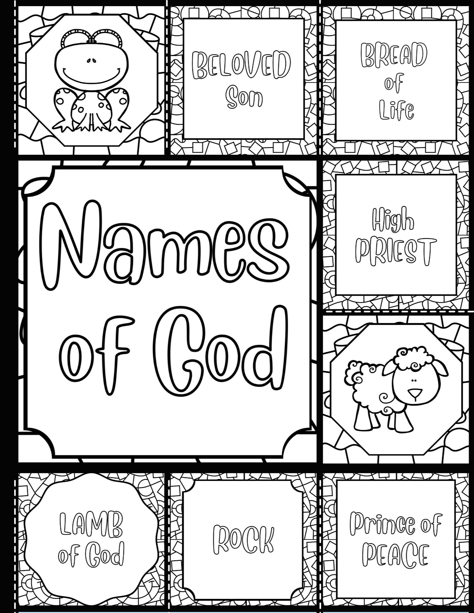 Names of god printable bible coloring prayer coloring bible study for kids