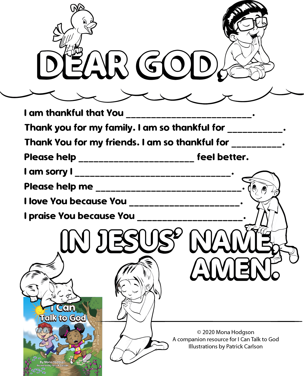 Dear god prayer prompt coloring page mona hodgson